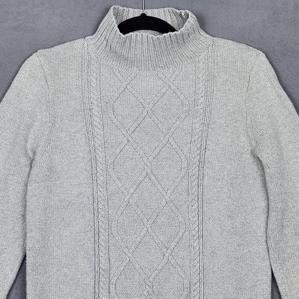 J CREW Mockneck Center Cable Knit Fisherman Sweater Women Size XS Gray Comfy